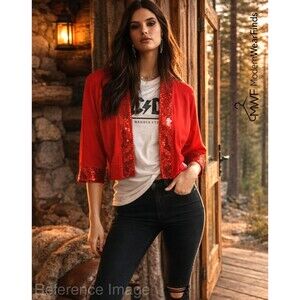 Ronni Nicole Cropped Shortsleeve Sequin Cardigan 1X